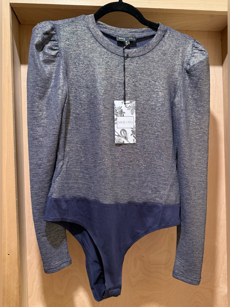 Sage & Fig Heathered Navy Long Sleeve Bodysuit Size Small New
